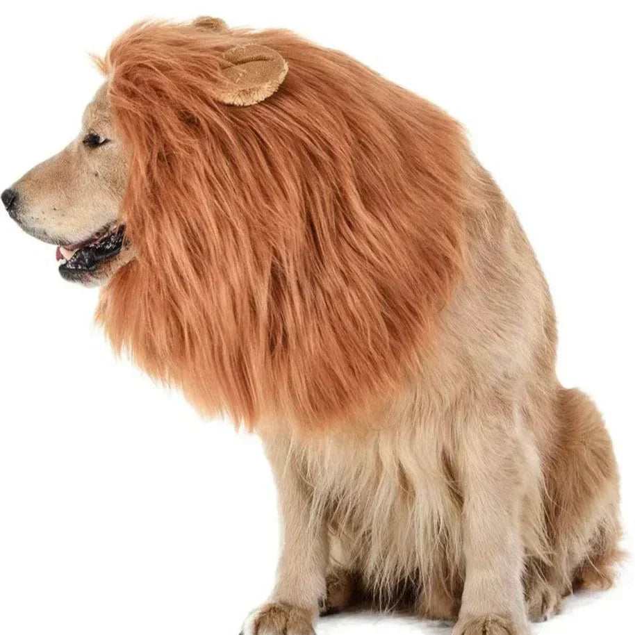 Dog lion mane costume for Halloween, plush lion mane with ears for medium and large dogs, adjustable neck 24-31 inches, 