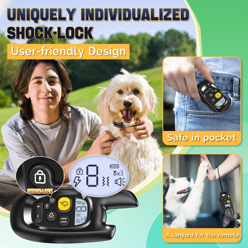 Dog Training Collar with Remote – Shock Lock, Sound & Vibration Modes, Waterproof, 1600ft Range