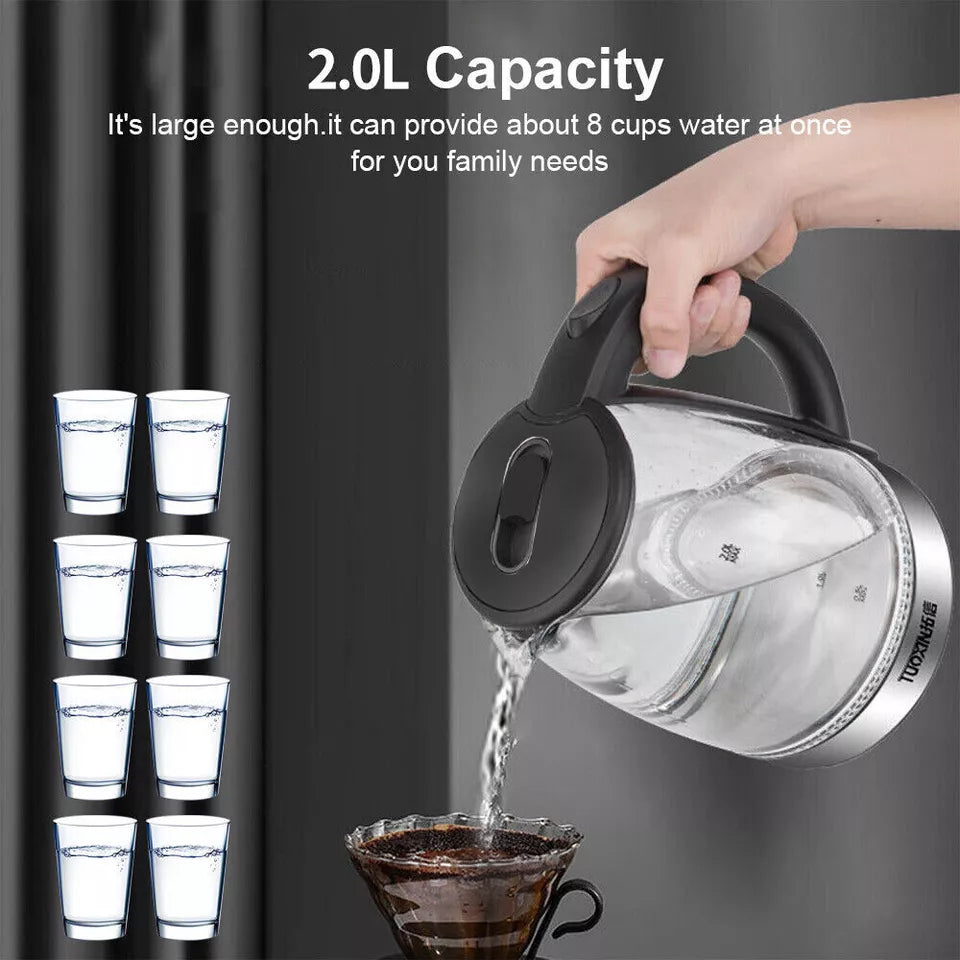 Electric Kettle – 1.8L Glass Kettle with Rapid Boil, Auto Shut-Off & LED Light for Tea, Coffee & More