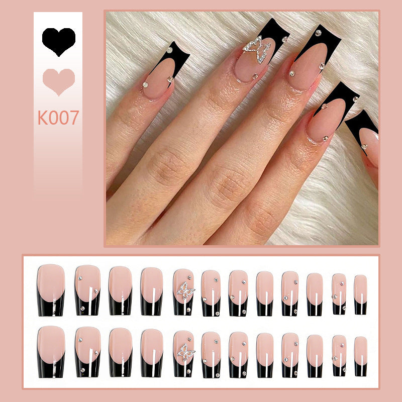 Elegant Black and White Press-On Nail Set with Glitter Accents