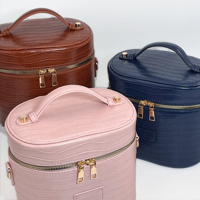 Elegant Croc-Embossed Cosmetic Bag