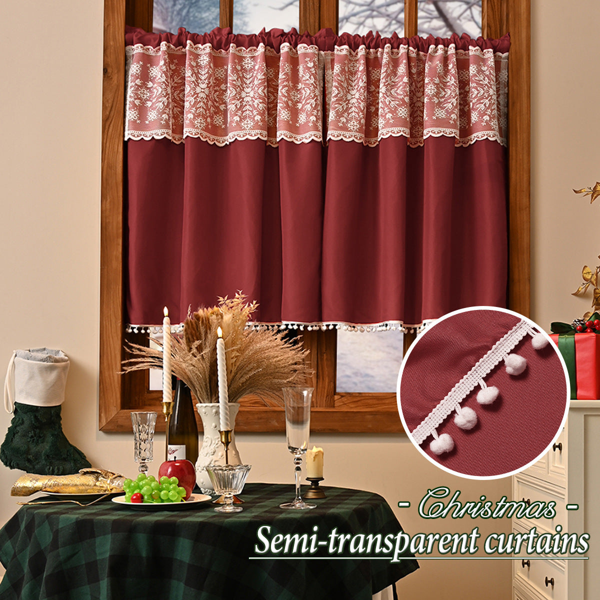 Elegant Lace Overlay Window Curtain