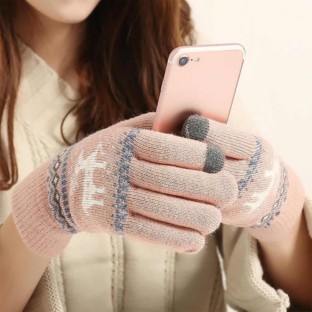Elk Snowflake Printed Knitted Touchscreen Gloves