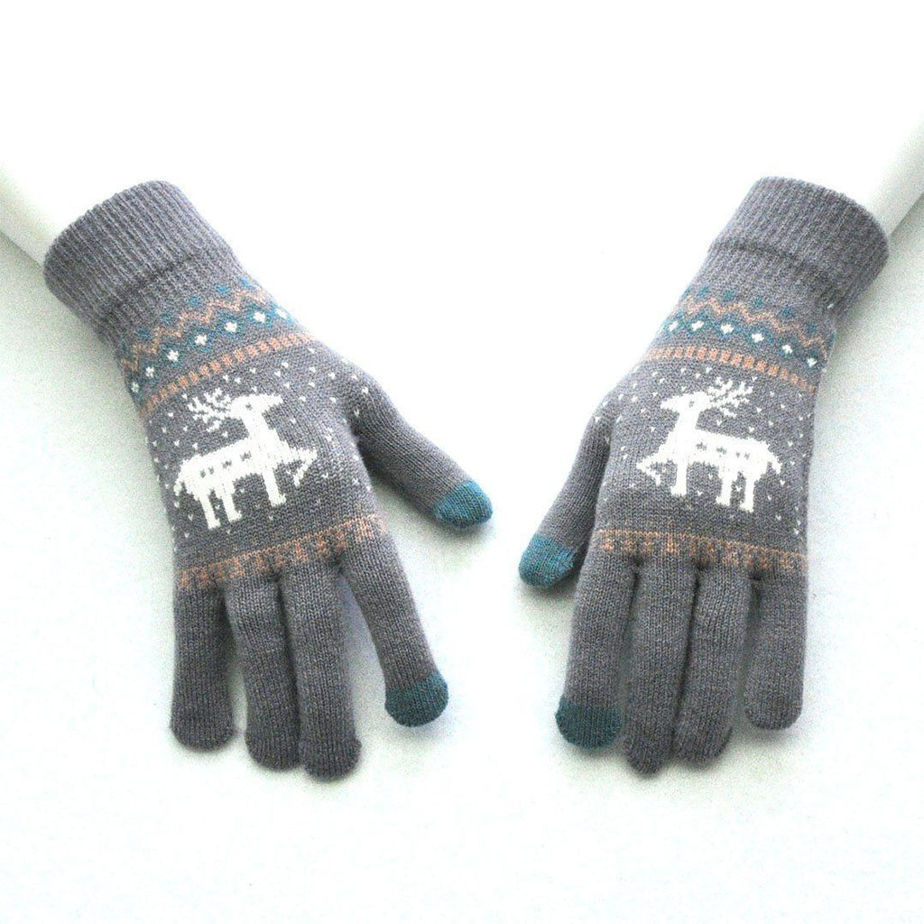 Elk Snowflake Printed Knitted Touchscreen Gloves