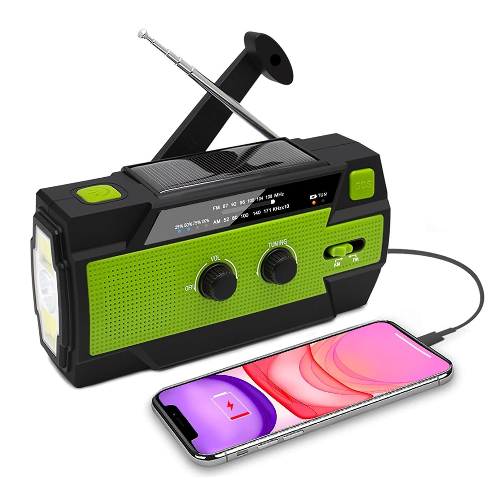 Emergency Radio Beacon With Hand Crank Solar Panel Am Fm And LED Flashlight