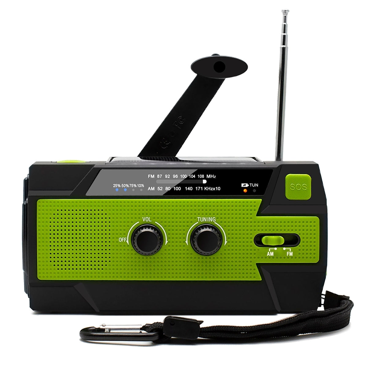 Emergency Radio Beacon With Hand Crank Solar Panel Am Fm And LED Flashlight