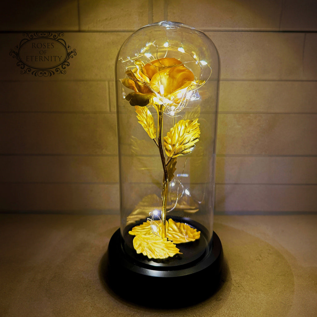 Eternal Rose – Gold Rose in Glass Dome with LED Light