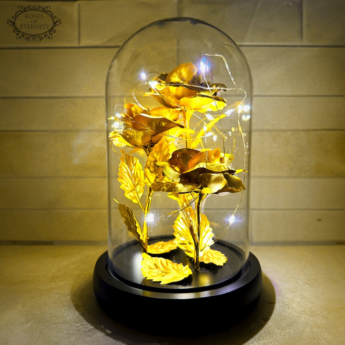 Eternal Rose – Gold Rose in Glass Dome with LED Light