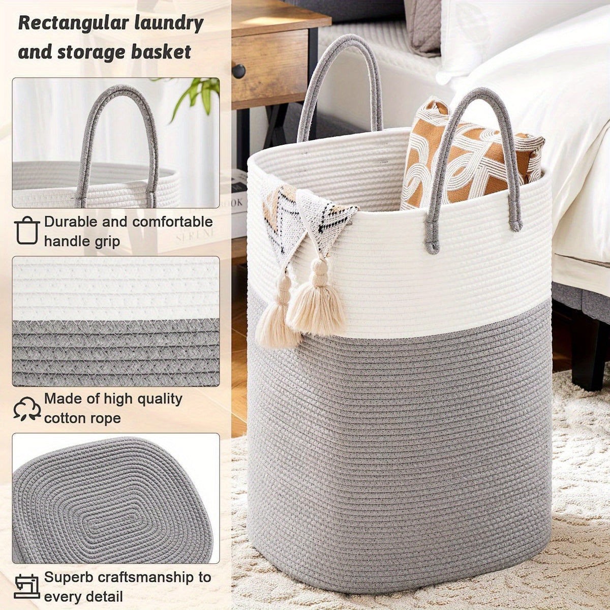 Extra Large Woven Laundry Basket - Space for All Your Things, Durable and Practical