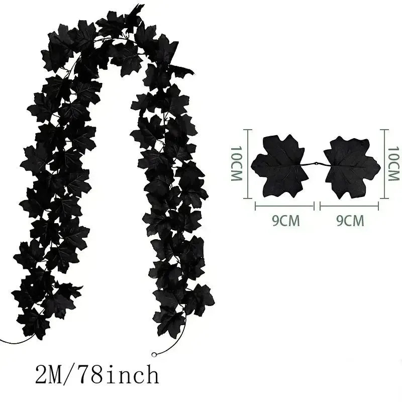 Fall leaf garland with artificial maple leaves, 2 meters, 9-10 cm fabric and plastic leaves for doors, fireplaces and st