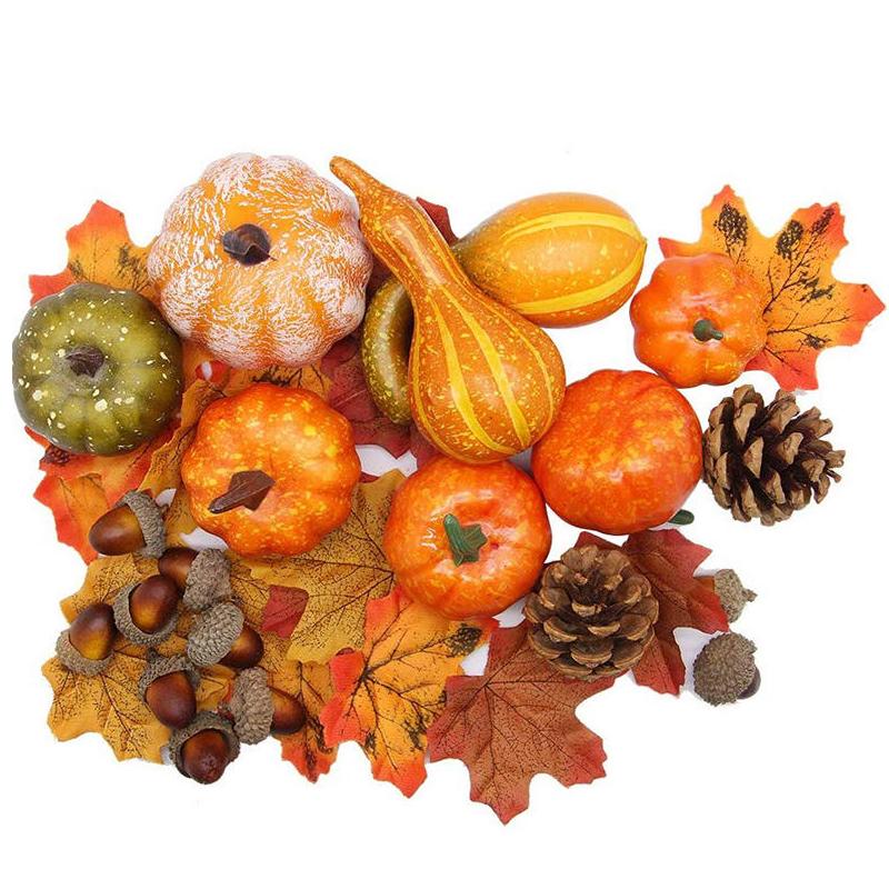Fall table decorations, 50-piece set with mini foam pumpkins, maple leaves, acorns and pine cones for tables, centerpiec