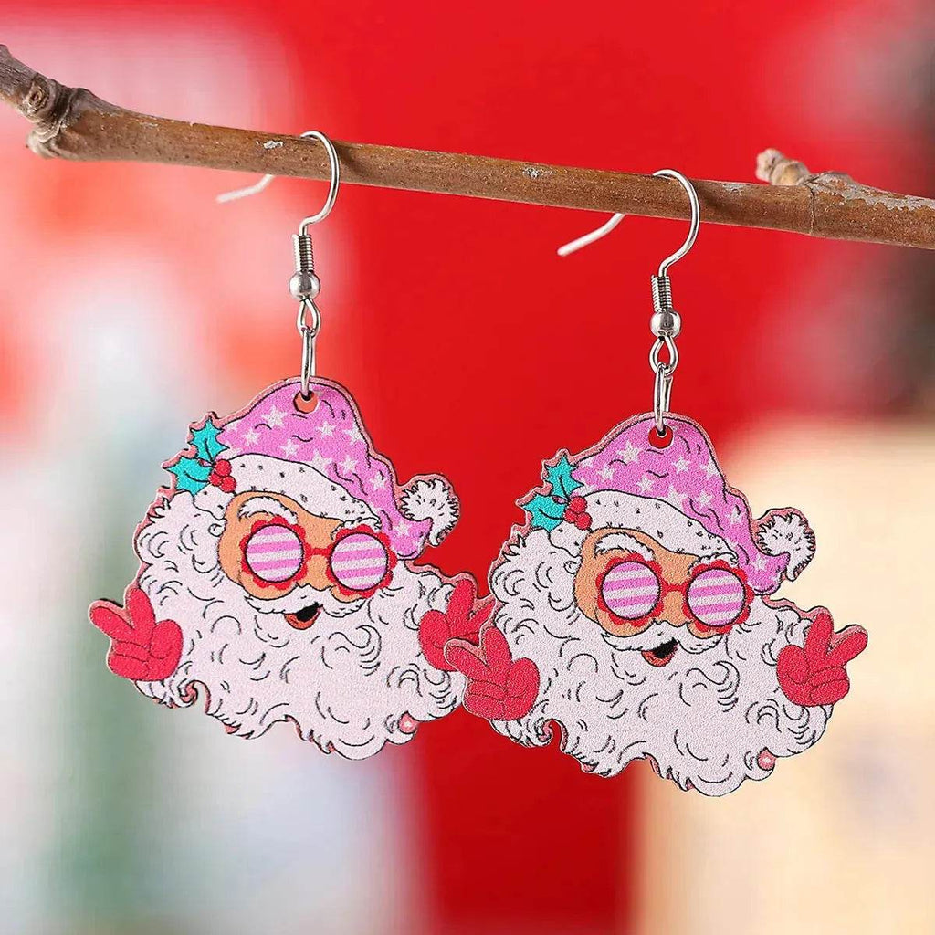 Festive Santa Claus Wooden Earrings – Fun Christmas Dangle Earrings