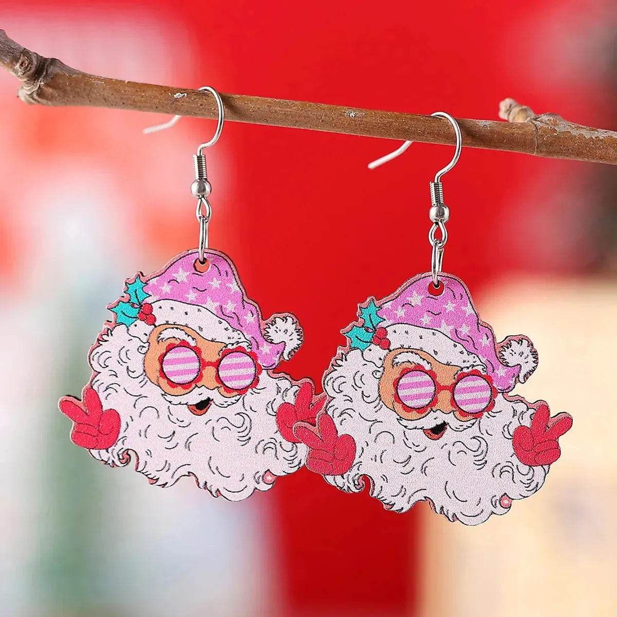 Festive Santa Claus Wooden Earrings – Fun Christmas Dangle Earrings