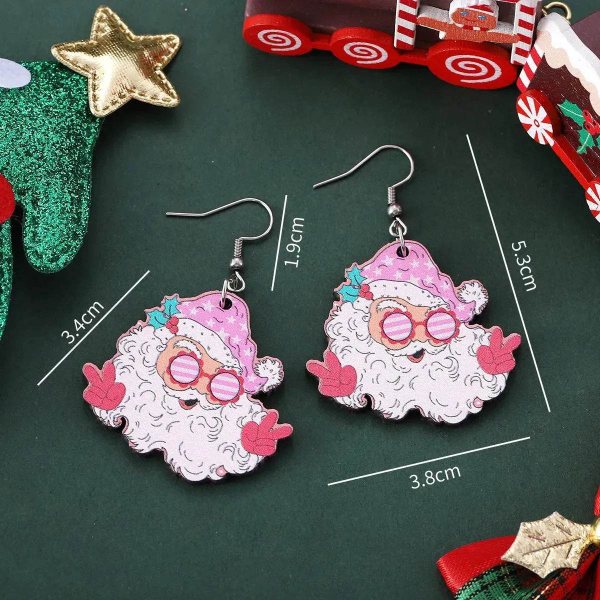 Festive Santa Claus Wooden Earrings – Fun Christmas Dangle Earrings