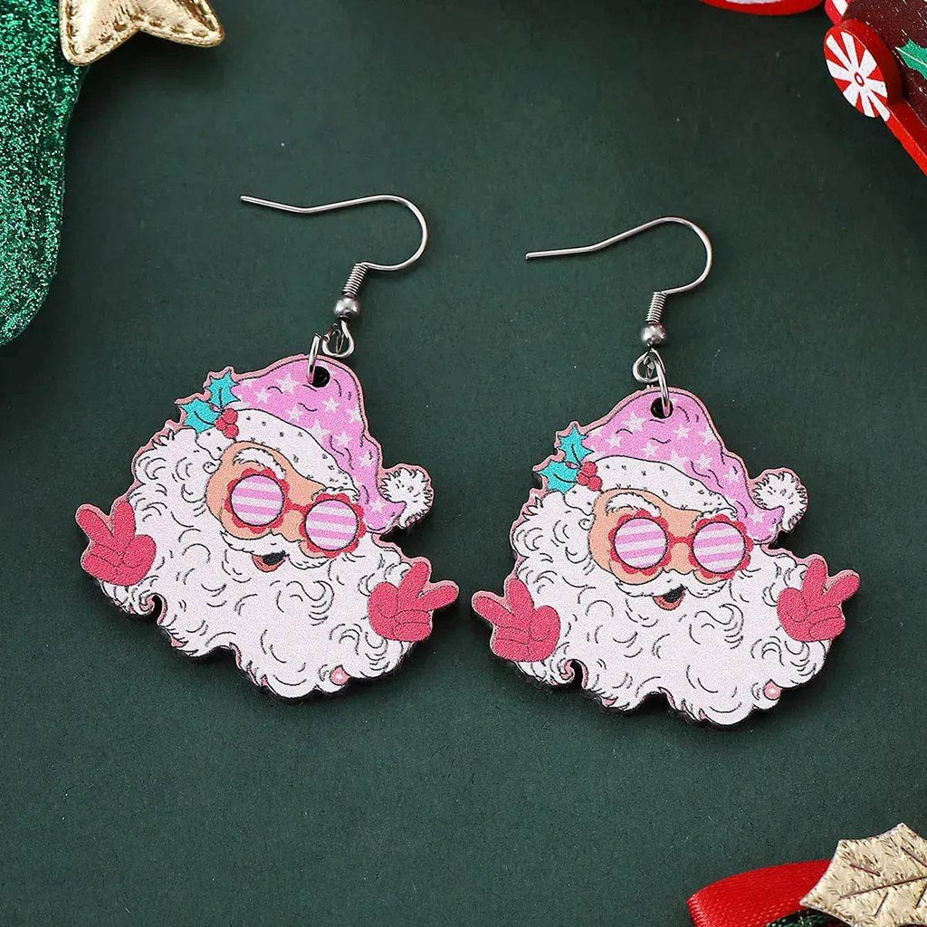 Festive Santa Claus Wooden Earrings – Fun Christmas Dangle Earrings