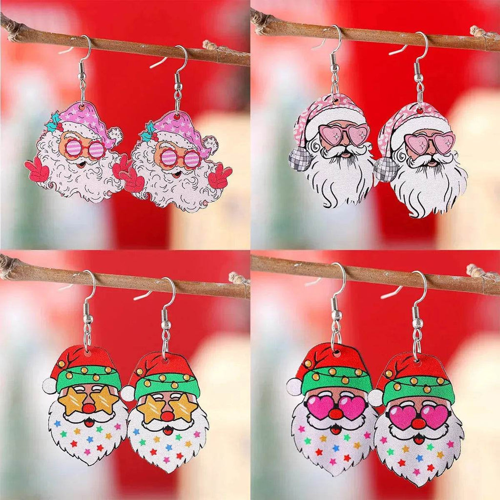 Festive Santa Claus Wooden Earrings – Fun Christmas Dangle Earrings