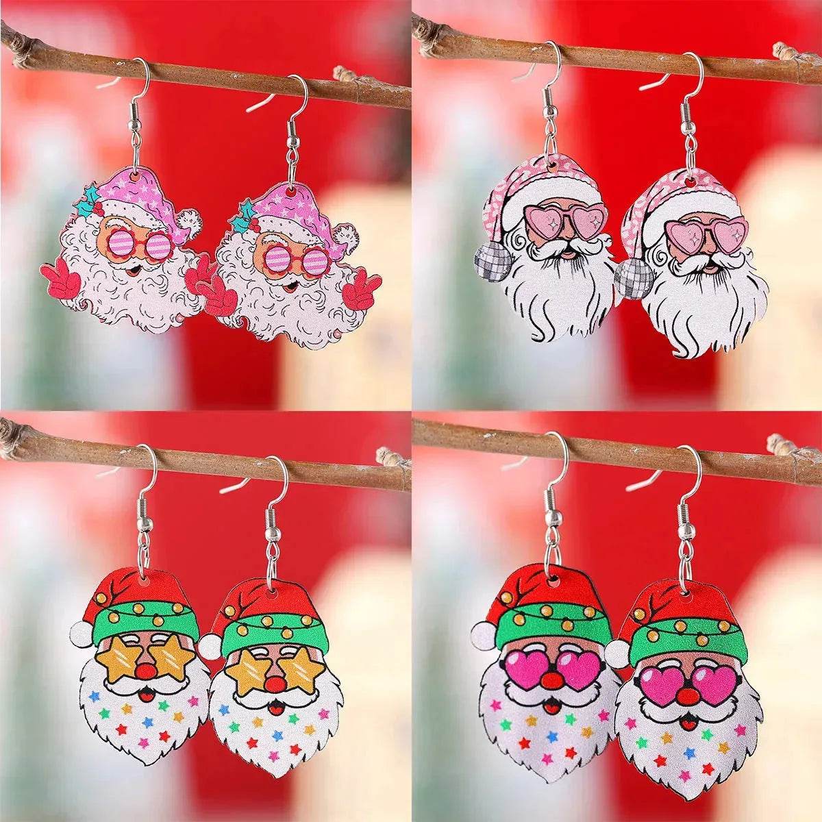 Festive Santa Claus Wooden Earrings – Fun Christmas Dangle Earrings