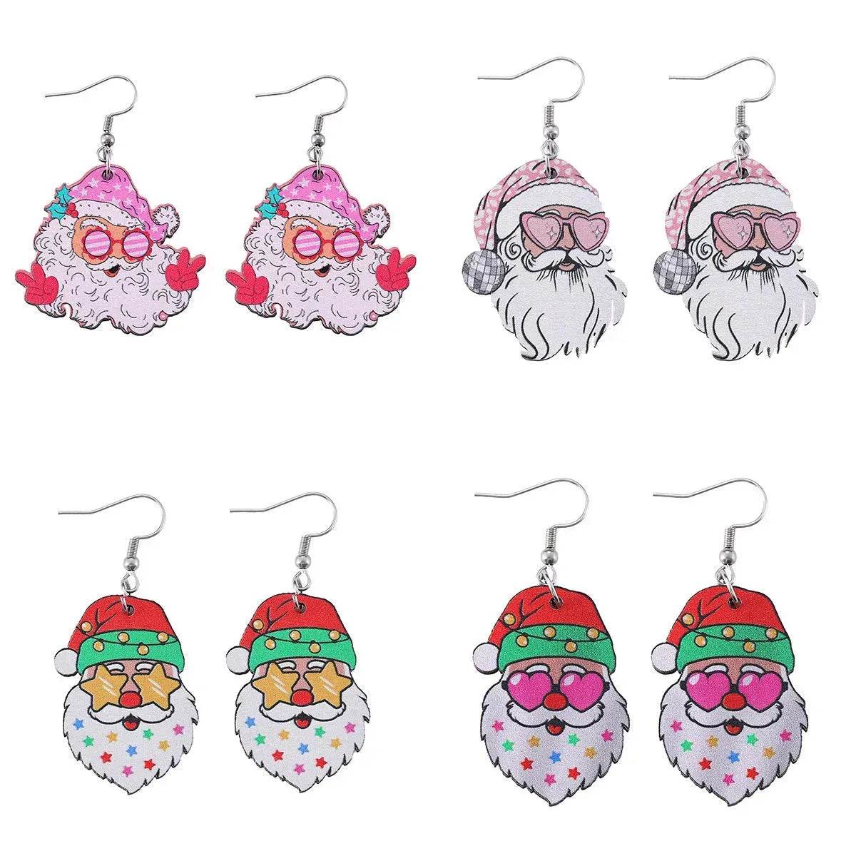 Festive Santa Claus Wooden Earrings – Fun Christmas Dangle Earrings
