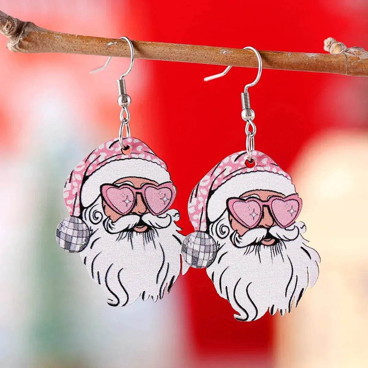 Festive Santa Claus Wooden Earrings – Fun Christmas Dangle Earrings