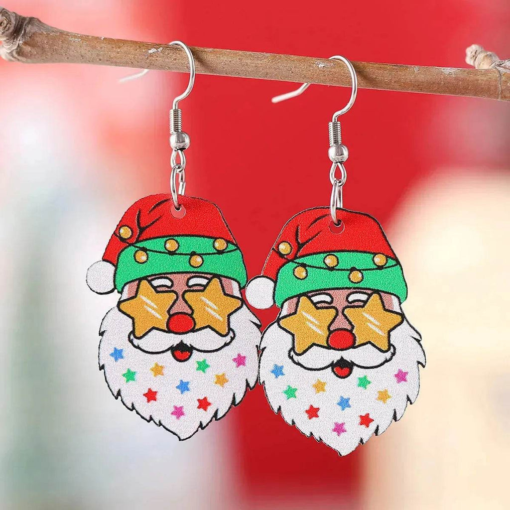 Festive Santa Claus Wooden Earrings – Fun Christmas Dangle Earrings