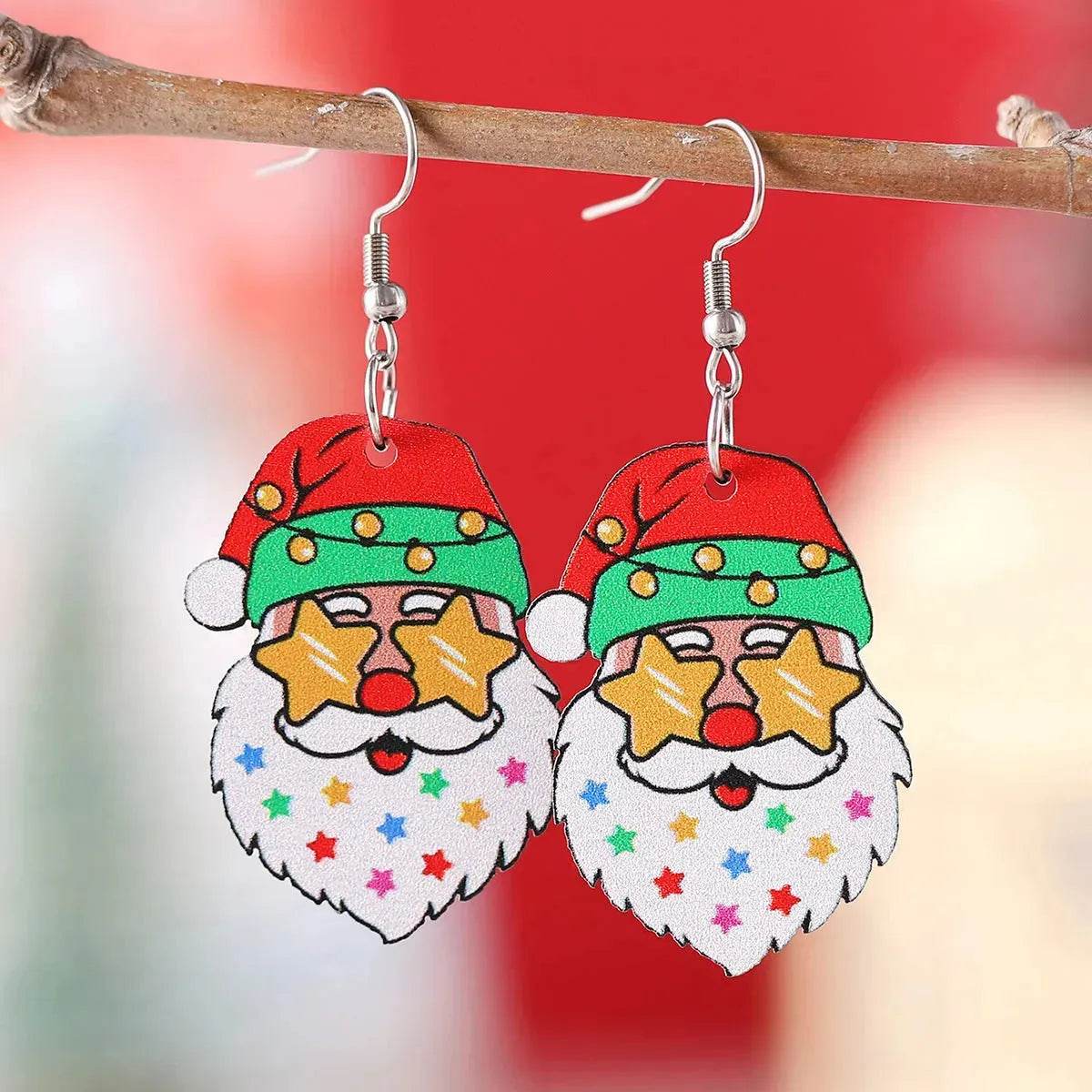 Festive Santa Claus Wooden Earrings – Fun Christmas Dangle Earrings