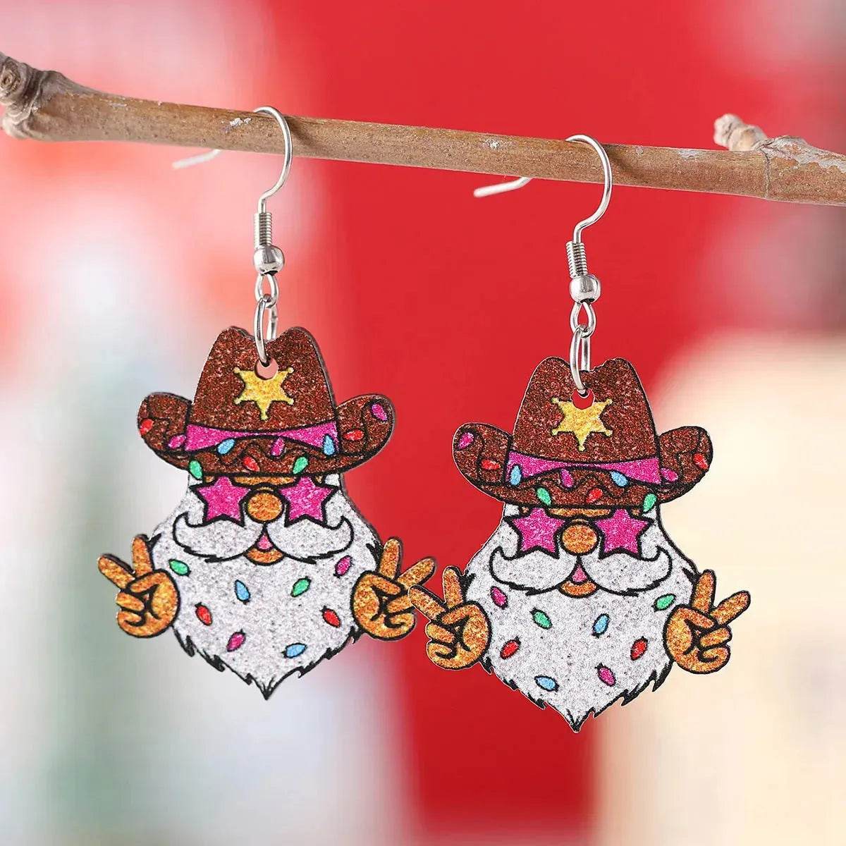 Festive Santa Claus Wooden Earrings – Fun Christmas Dangle Earrings