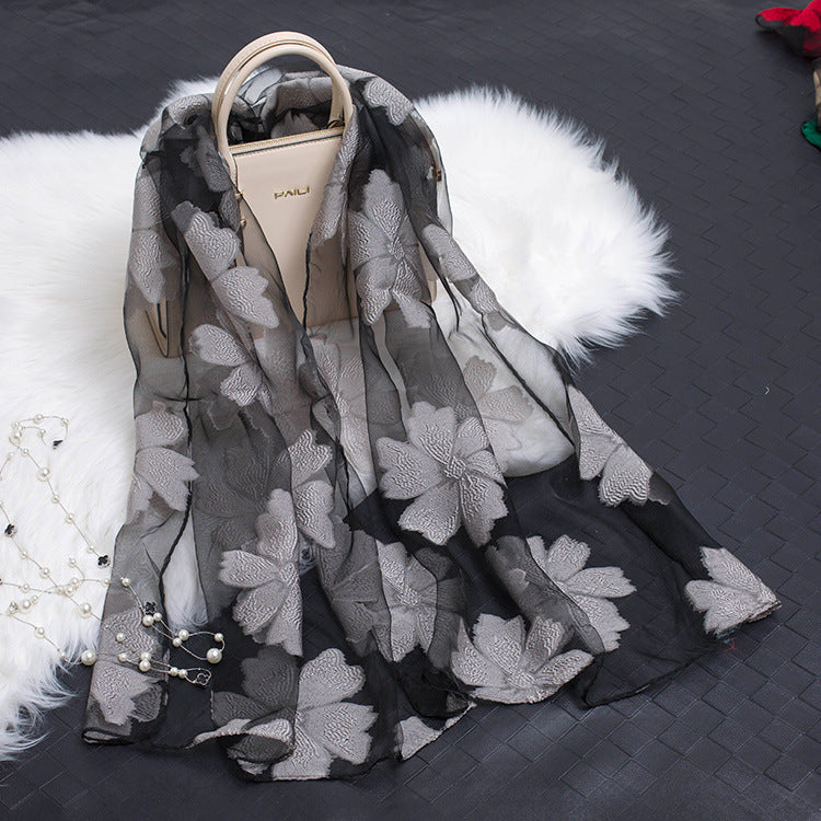 Floral Cut-Out Silk Organza Scarf