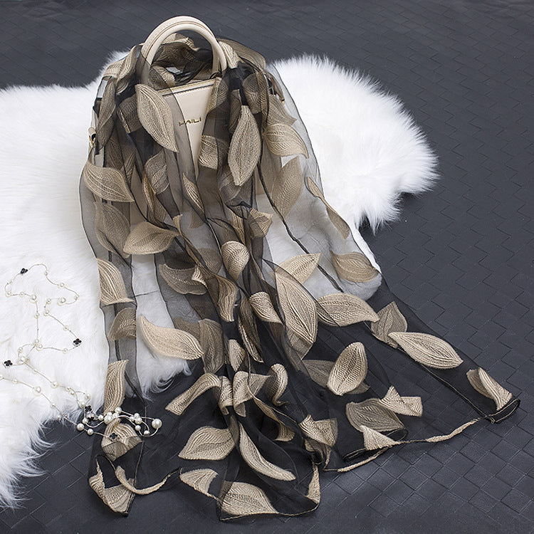 Floral Cut-Out Silk Organza Scarf