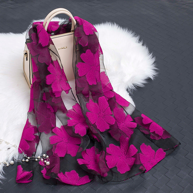 Floral Cut-Out Silk Organza Scarf