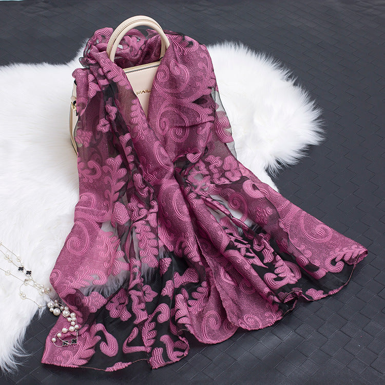 Floral Cut-Out Silk Organza Scarf