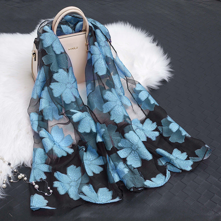 Floral Cut-Out Silk Organza Scarf