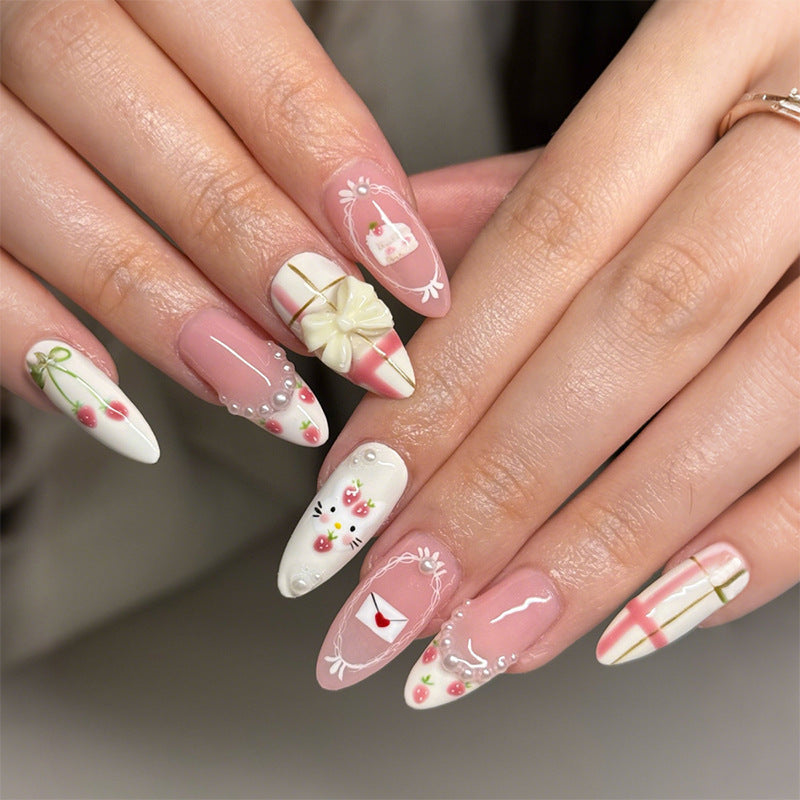 Floral Press-On Nail Set with Adhesive Strips