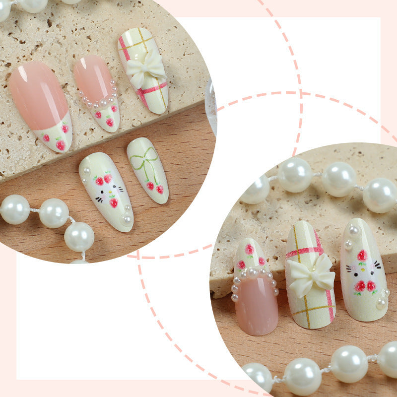 Floral Press-On Nail Set with Adhesive Strips