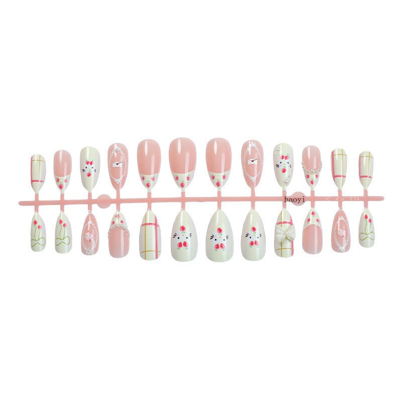 Floral Press-On Nail Set with Adhesive Strips