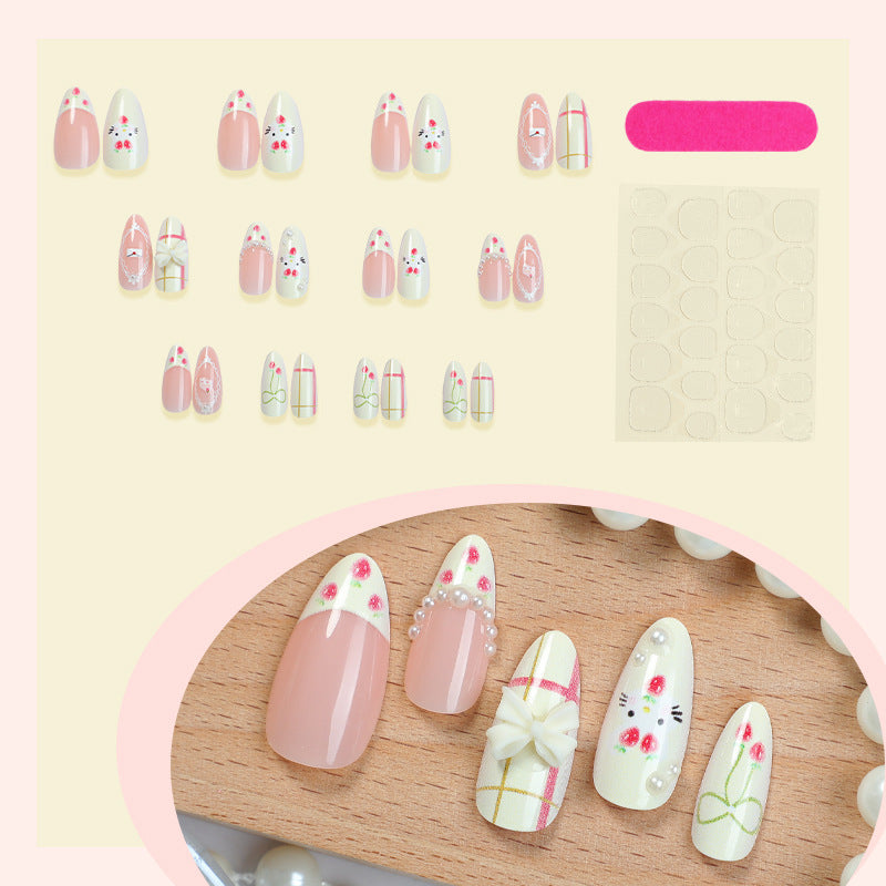 Floral Press-On Nail Set with Adhesive Strips