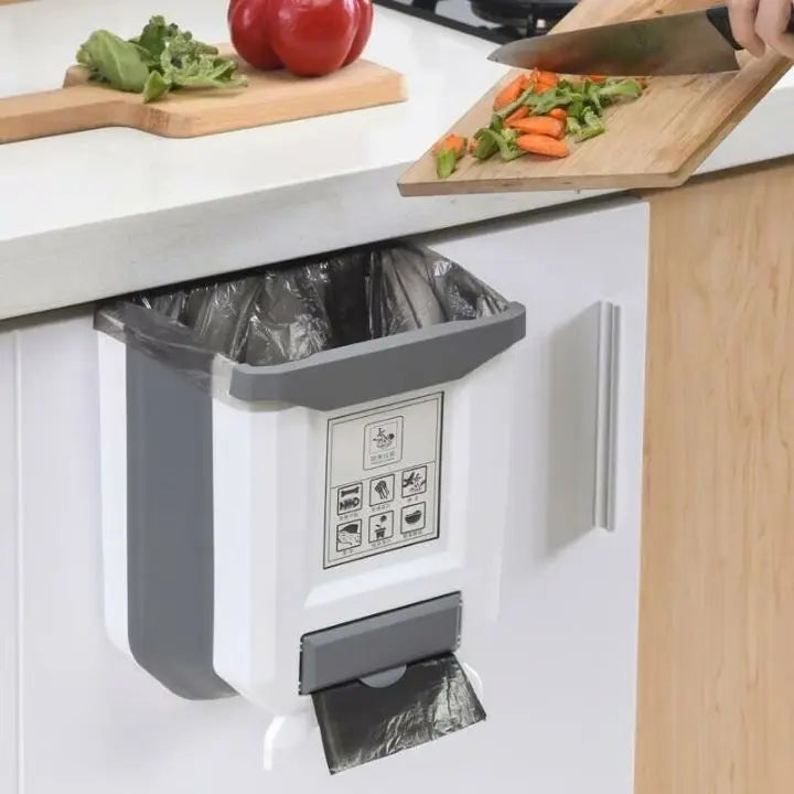 Foldable Kitchen Trash Can – Space-Saving Cabinet Door Organizer
