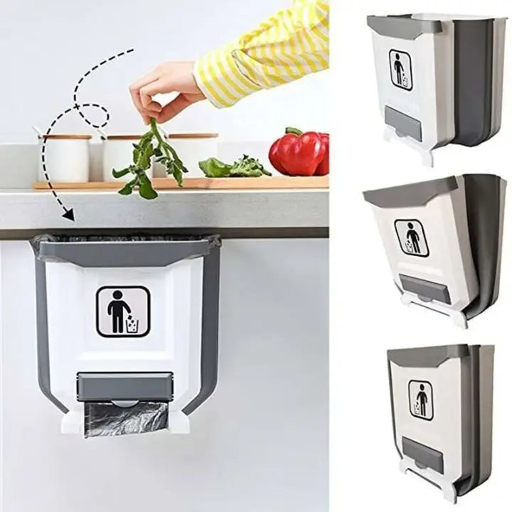 Foldable Kitchen Trash Can – Space-Saving Cabinet Door Organizer