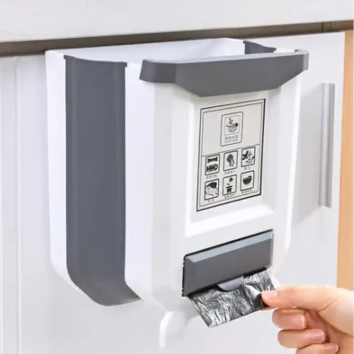 Foldable Kitchen Trash Can – Space-Saving Cabinet Door Organizer
