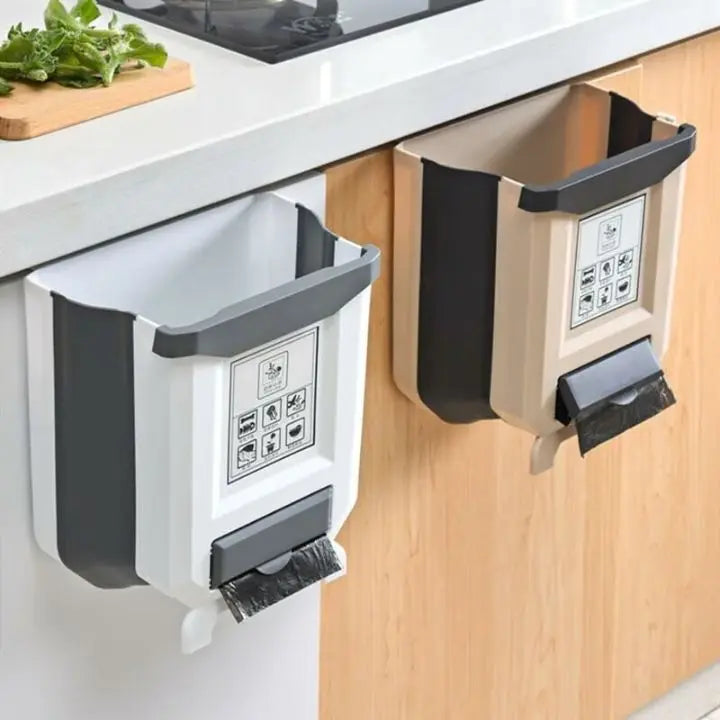 Foldable Kitchen Trash Can – Space-Saving Cabinet Door Organizer