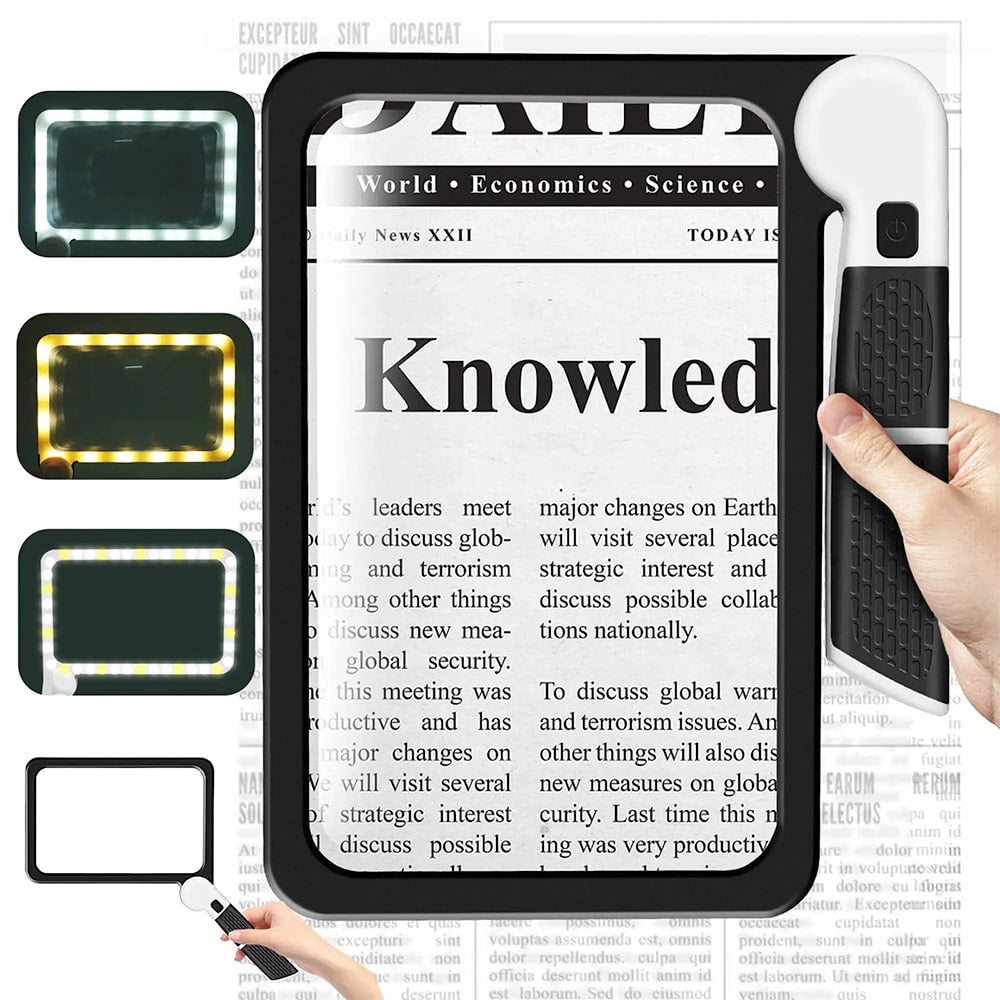 Full-Page Handheld Magnifying Glass – 5X Magnification with 48 LED Lights, Foldable Reading Magnifier for Seniors and Cr