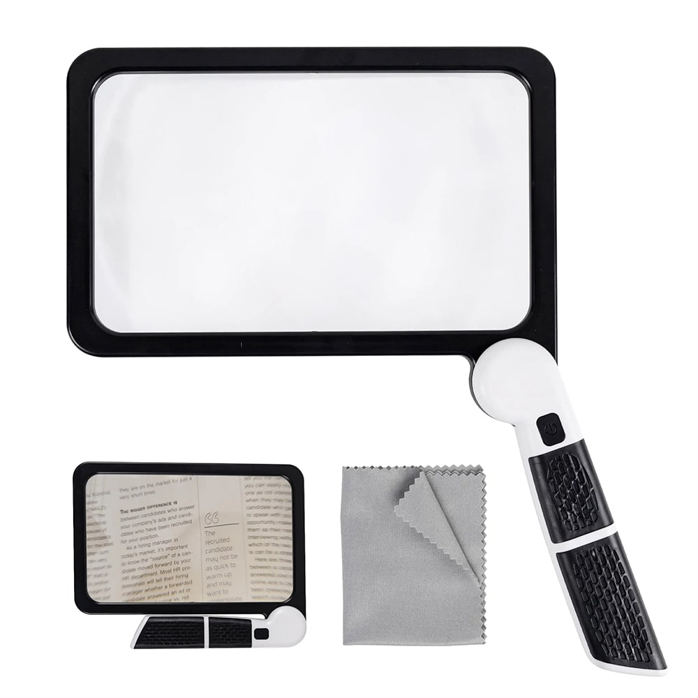 Full-Page Handheld Magnifying Glass – 5X Magnification with 48 LED Lights, Foldable Reading Magnifier for Seniors and Cr