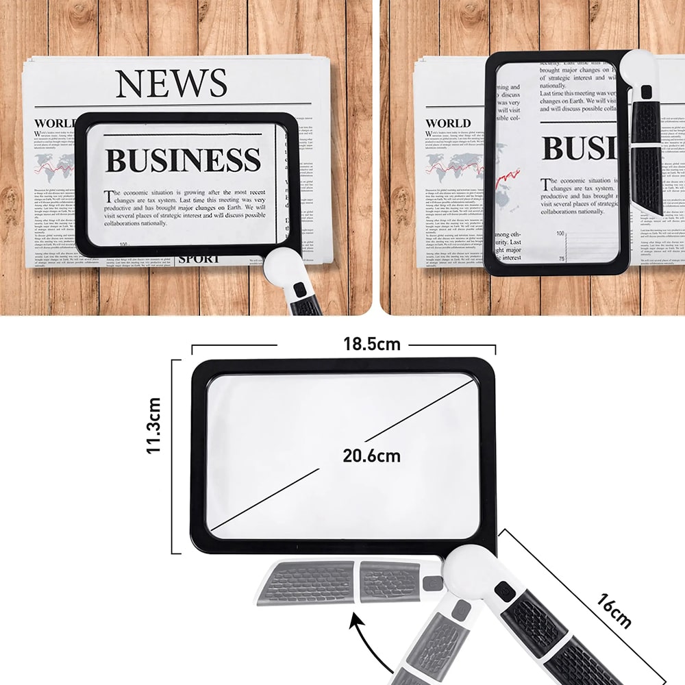 Full-Page Handheld Magnifying Glass – 5X Magnification with 48 LED Lights, Foldable Reading Magnifier for Seniors and Cr