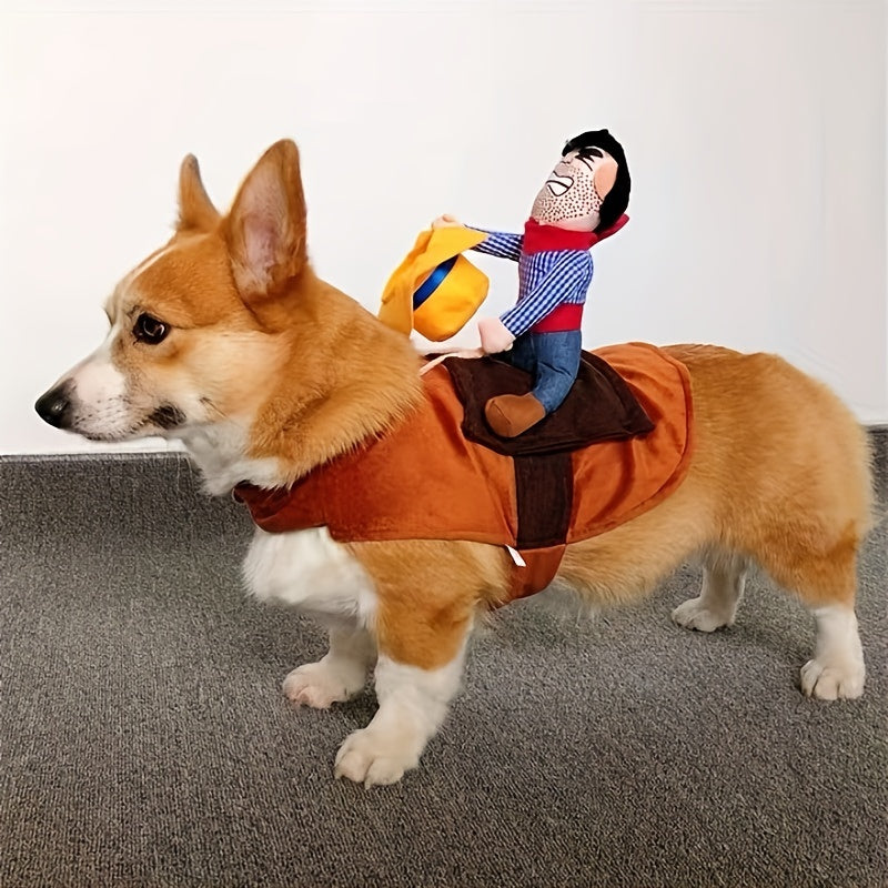 Funny Rider Dog Halloween Costume – Plush Saddle Outfit