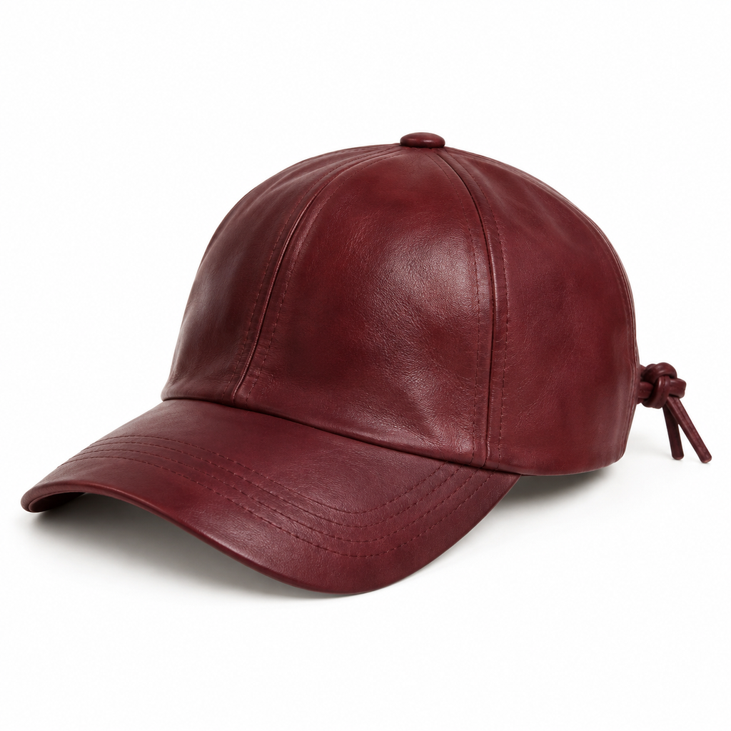 Burgundy Vegan Leather Baseball Cap Adjustable