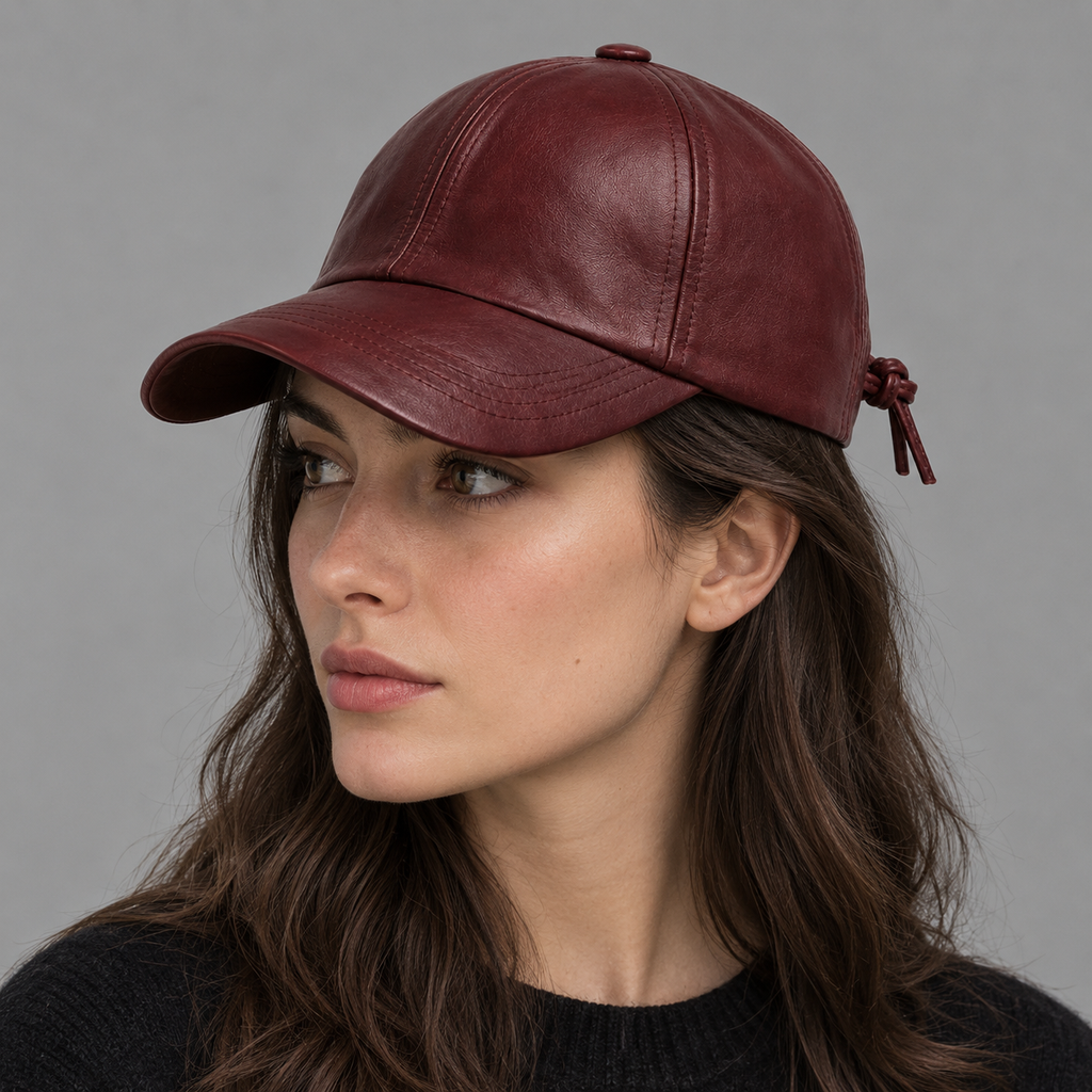 Burgundy Vegan Leather Baseball Cap Adjustable