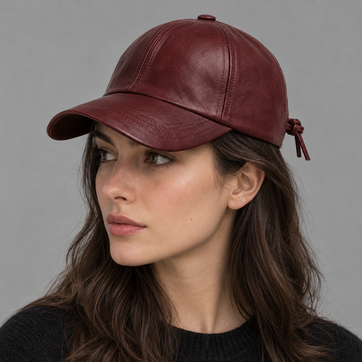 Burgundy Vegan Leather Baseball Cap Adjustable