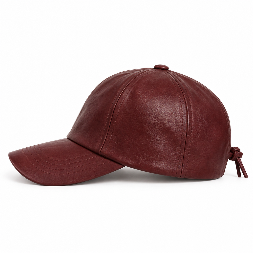 Burgundy Vegan Leather Baseball Cap Adjustable
