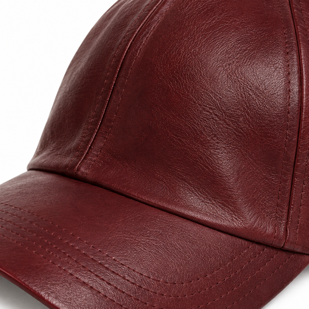 Burgundy Vegan Leather Baseball Cap Adjustable