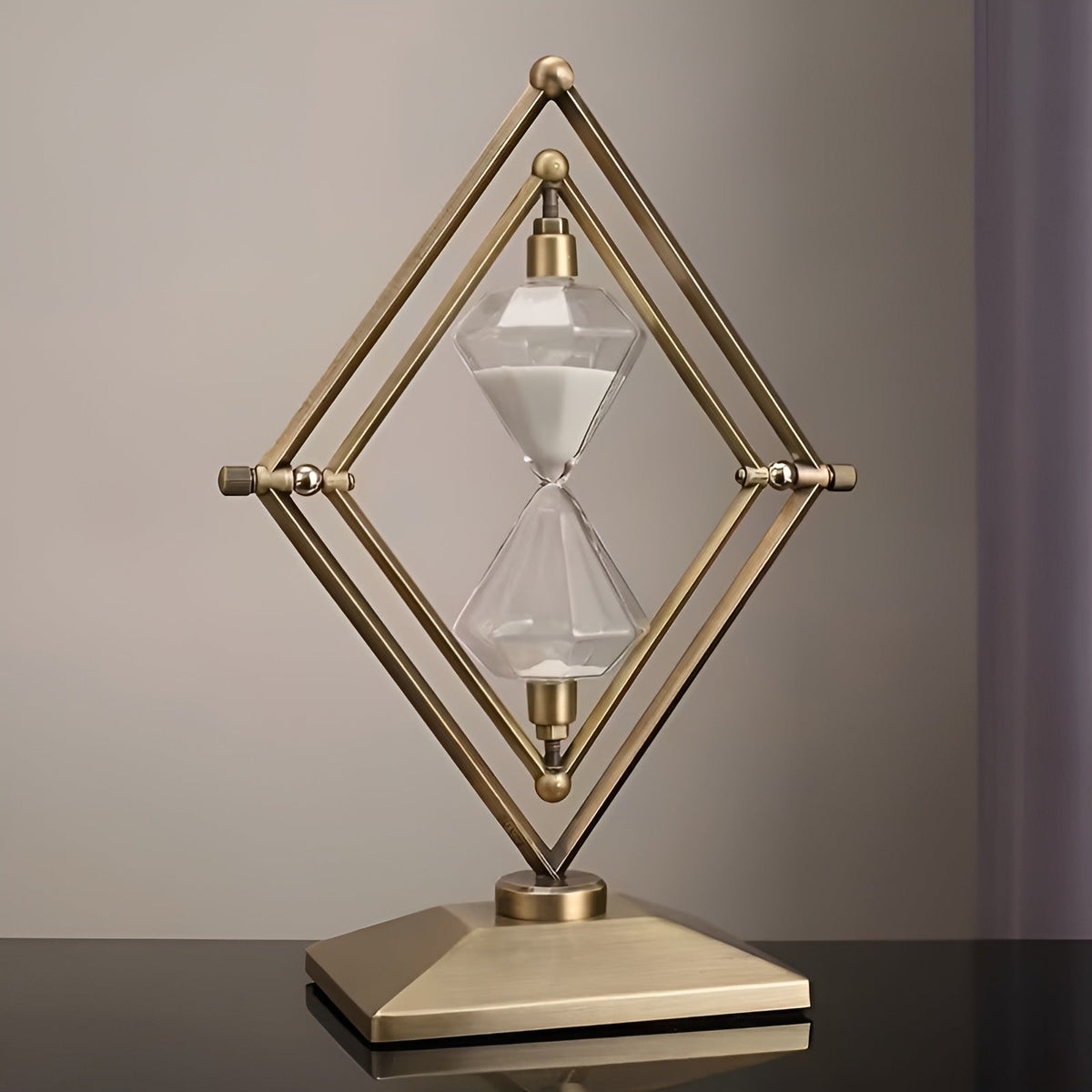 Geometric Metal Frame Hourglass – Meditation Timer with White Sand
