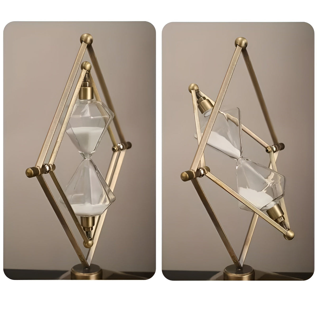Geometric Metal Frame Hourglass – Meditation Timer with White Sand